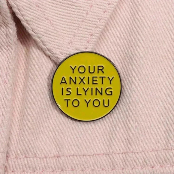 Your anxiety is lying to you fashionable enamel brooch charm pin bag accessories - Picture 4 of 5